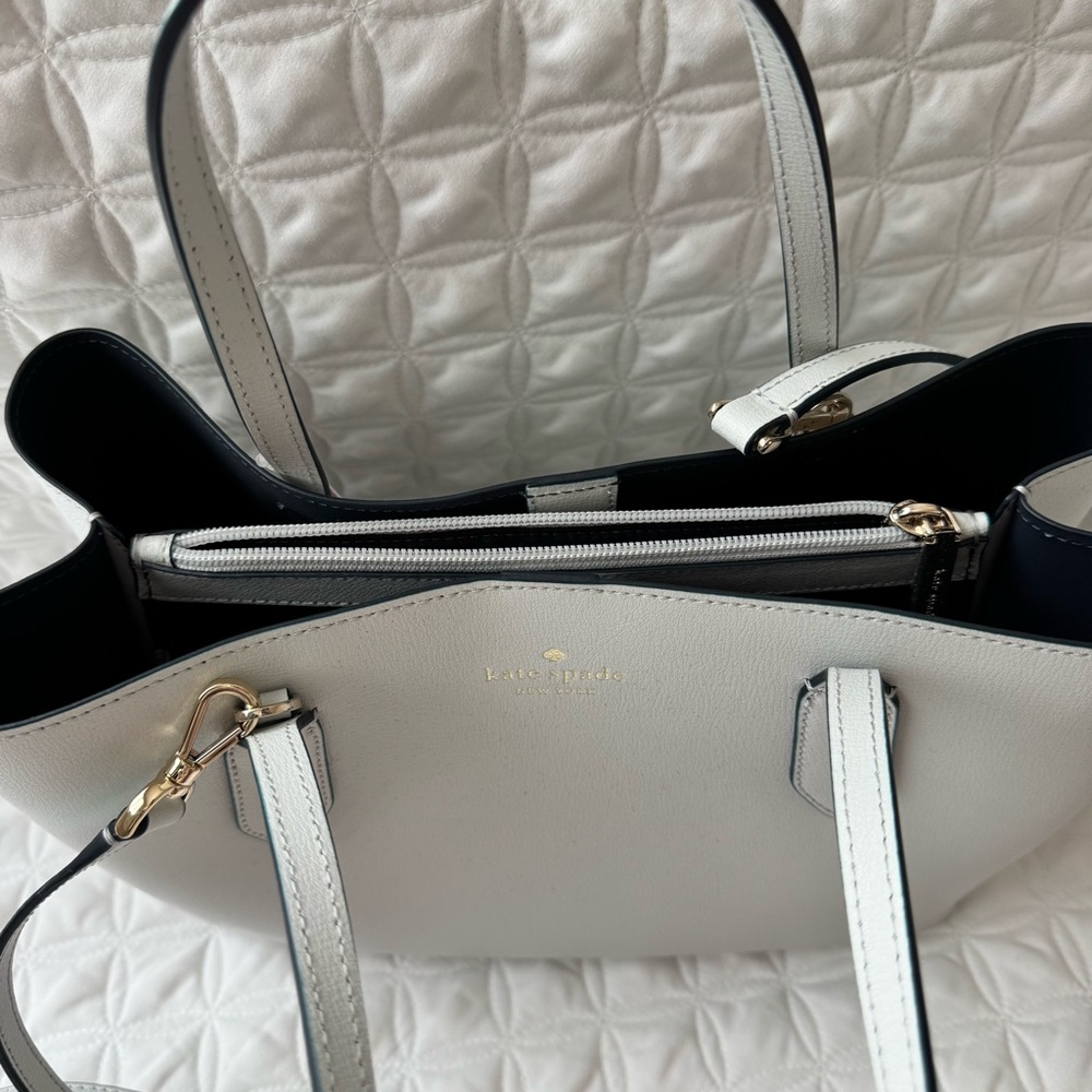 NWT Kate Spade Harper Satchel Bag in Moonlight Gray Leather Navy Interior. - Picture 7 of 16